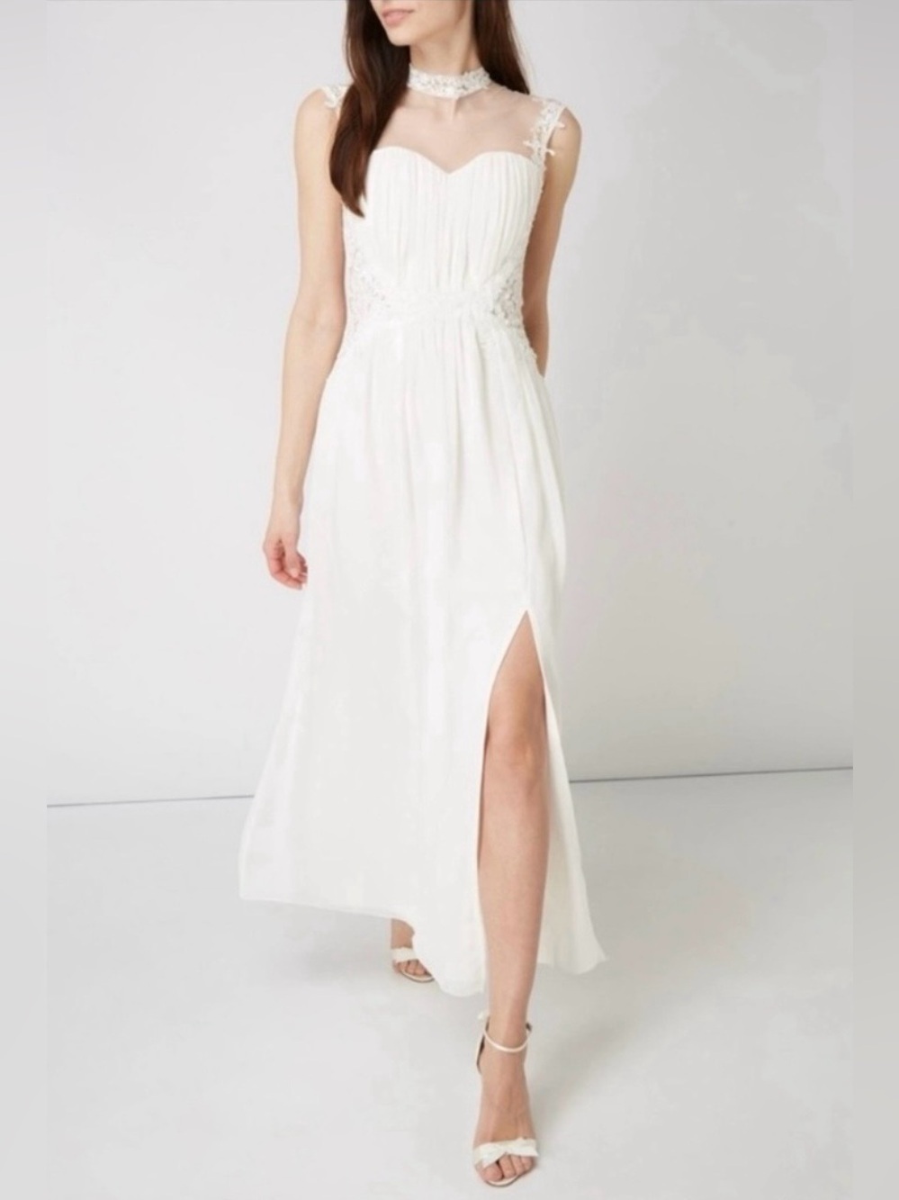 Little Mistress Bridal Sweetheart Neck Floral Lace Detail Wedding Maxi Dress